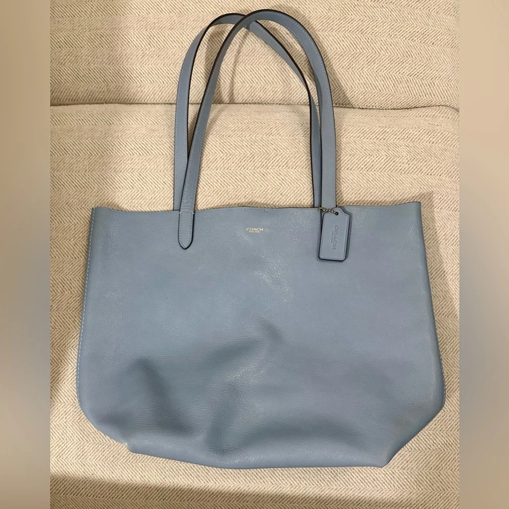 NWOT Coach Dusty Blue Leather Tote - Picture 1 of 12
